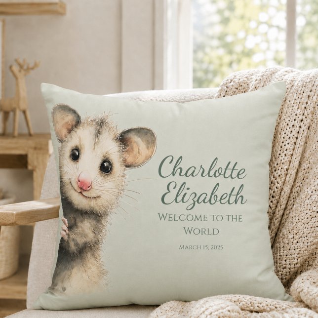 Almofada Woodland Opossum Baby (Woodland Opossum Baby Throw Pillow)
