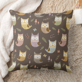 Almofada Woodland Owl Pattern, Brown