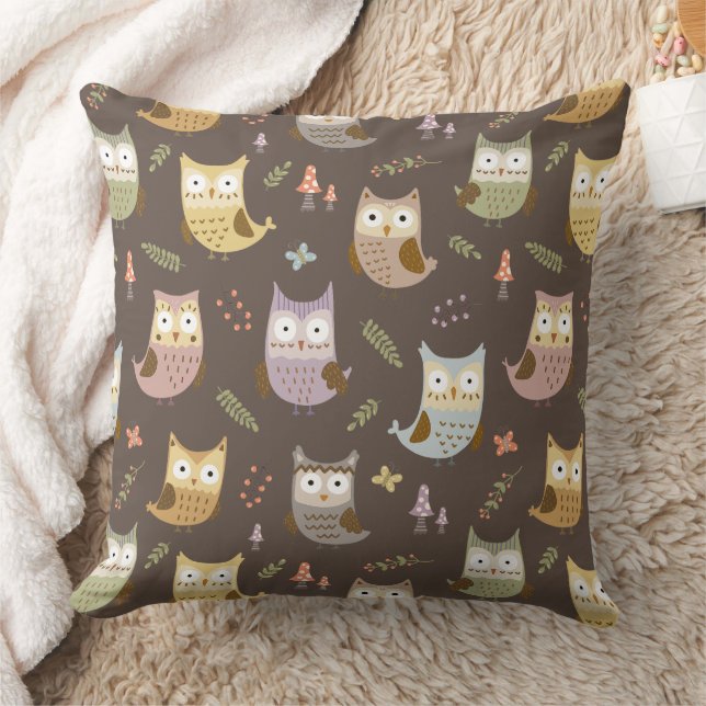 Almofada Woodland Owl Pattern, Brown (Cobertor)