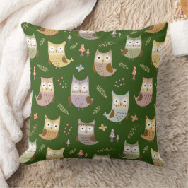 Almofada Woodland Owl Pattern, Verde