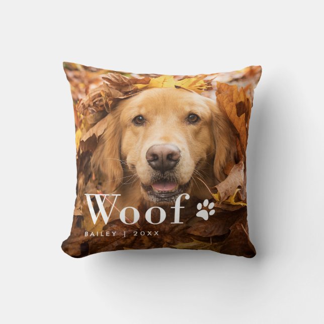 Almofada Woof | Foto do seu cão e impressão de pata (Frente)