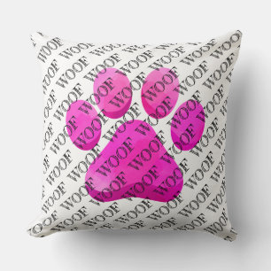 Almofada WOOF tipografia pink-pata-cão imprimir diversão mo