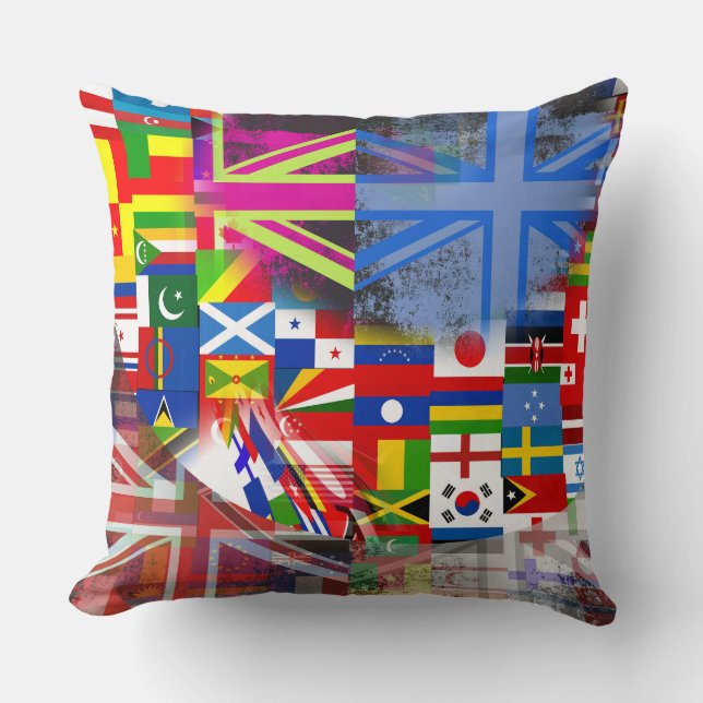 Almofada World Flag Distressed Glitch Abstract Collage  (Frente)