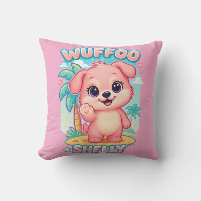Almofada Wuffoo Shelly Kawaii Cachorrinho Ilha Tropical (Frente)