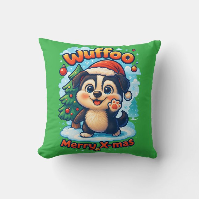 Almofada Wuffoo Surffie Merry Natal Kawaii 3D Feriado (Frente)