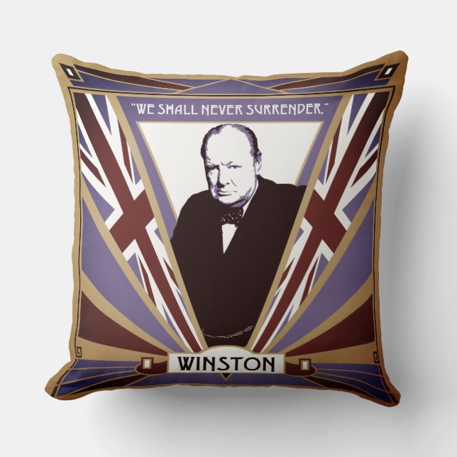 Almofada WW2 Winston Churchill Art Deco estilo Union Jack (Frente)