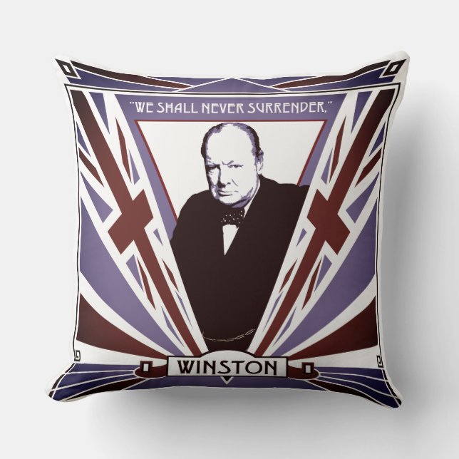 Almofada WW2 Winston Churchill Art Deco estilo Union Jack (Frente)