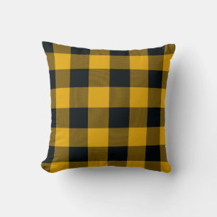 Almofada Xadrez Amarelo e Preto Aldeão Rústico
