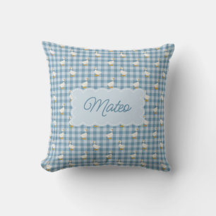 Almofada Xadrez Azul Pó Gingham Ganso Búfalo Personalizado 
