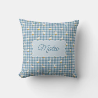 Almofada Xadrez Azul Pó Gingham Ganso Búfalo Personalizado
