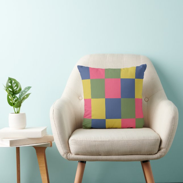 Almofada Xadrez Azul Rosa Amarelo Verde (Cadeira)