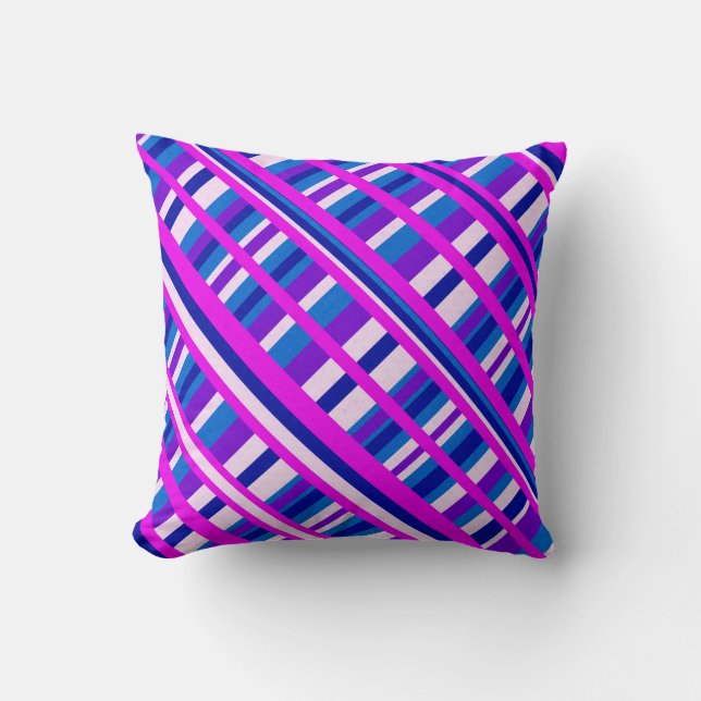 Almofada Xadrez azul roxa rosa Diagonal (Frente)