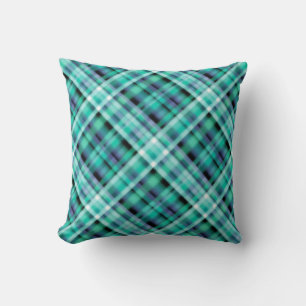 Almofada Xadrez azul tartan marinho verde azul- sem costura