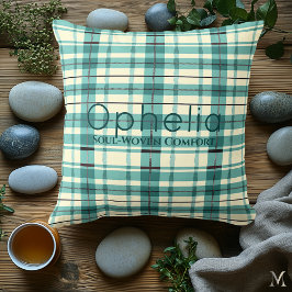 Almofada Xadrez Azul-Verde e Creme | Aconchegante Acabament