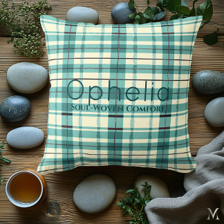 Almofada Xadrez Azul-Verde e Creme | Aconchegante Acabament