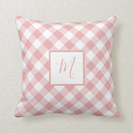 Almofada Xadrez Branca Rosa Gingham Monograma Chic Moderno