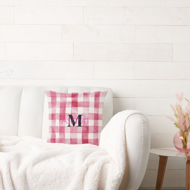 Almofada Xadrez Branco Rosa Feminino Monograma  (Sofá)