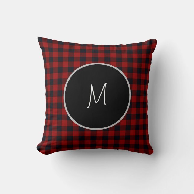 Almofada Xadrez Buffalo Vermelho e Preto Monogram (Frente)