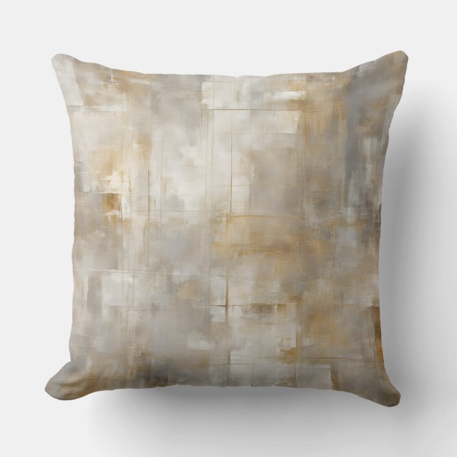 Almofada Xadrez Cinza Neutro Dourado Abstrato Fazenda (Frente)