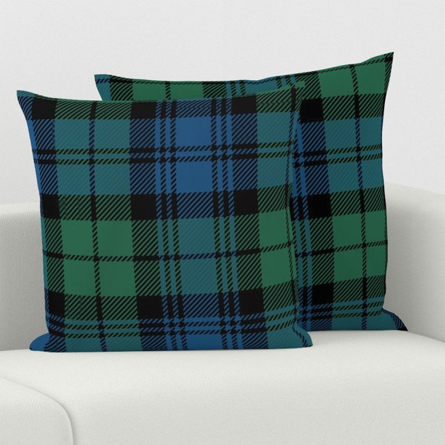 Almofada Xadrez Clan Campbell Tartan Green Blue Check (Rustic Plaid Farmhouse Campbell Tartan Throw Pillow)
