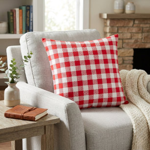 Almofada Xadrez Clássica de Gingham Vermelho e Branco