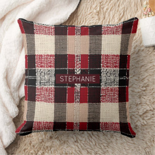 Almofada Xadrez Clássica de Tartan Vermelho e Preto - Tecid