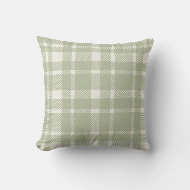 Almofada Xadrez clássica Tartan, padrão verde e marfim (Frente)