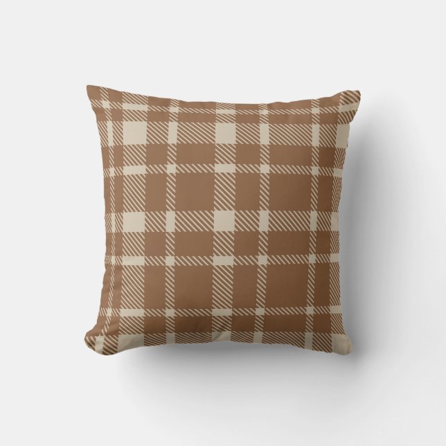 Almofada Xadrez clássica Tartan Pattern-Brown e Taupe quent (Frente)