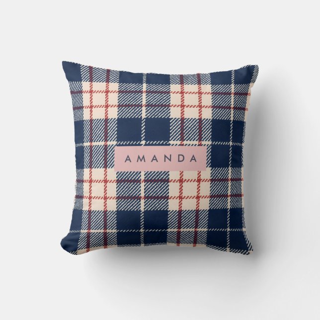 Almofada Xadrez Clássico Personalizado em Azul Marinho e Ve (Frente)