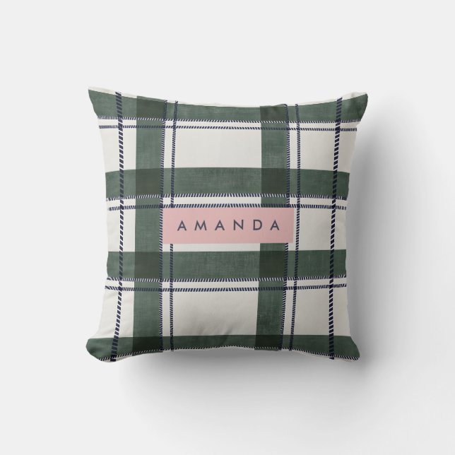 Almofada Xadrez Clássico Personalizado Verde Floresta e Azu (Frente)