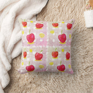 Almofada Xadrez com Travesseiro decorativo de cerejas rosa