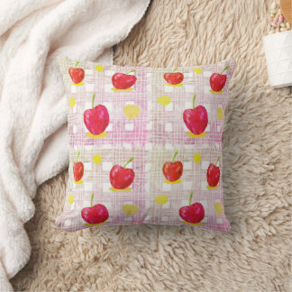 Almofada Xadrez com Travesseiro decorativo de cerejas rosa