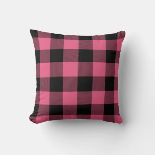 Almofada Xadrez de búfalo rosa e preto xadrez rústico