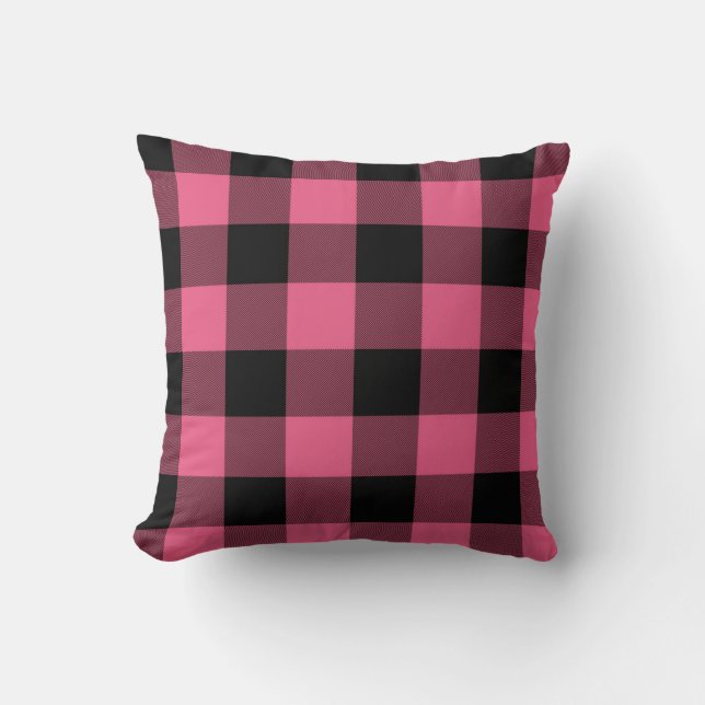 Almofada Xadrez de búfalo rosa e preto xadrez rústico (Frente)