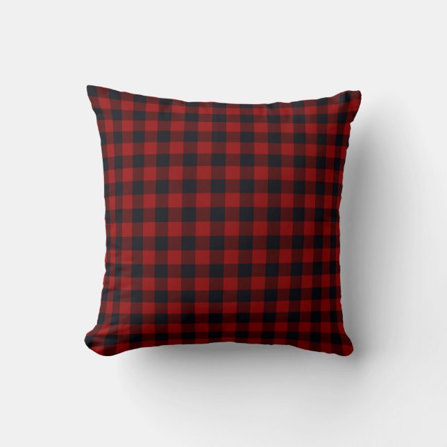 Almofada Xadrez de Búfalo Vermelho e Preto (Frente)