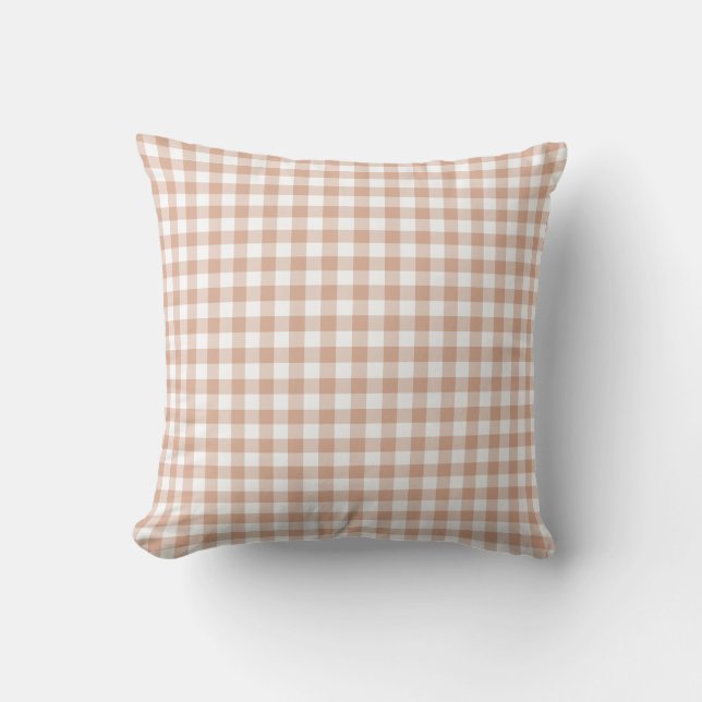 Almofada Xadrez de Gingham em Cor Retro Pêssego (Frente)