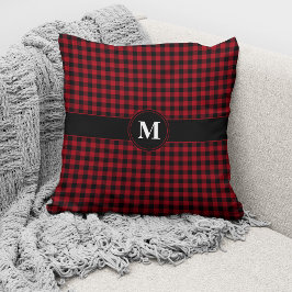 Almofada Xadrez de Gingham Vermelho e Preto com Padrão de Q