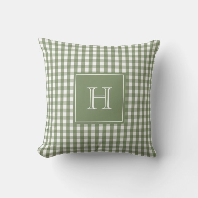 Almofada Xadrez de Monograma Verde Pastel Check Buffalo  (Frente)