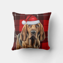 Almofada Xadrez de Natal de Feriado Vermelho de Cachorro