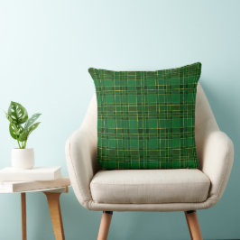 Almofada Xadrez de Natal de Inverno Verde e Dourado Elegant