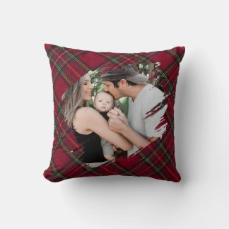 Almofada Xadrez de Natal Foto personalizada da família
