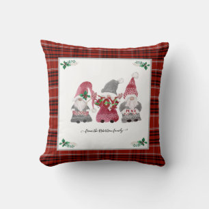 Almofada Xadrez de Natal Gnomo Ame Joy Paz Holly Berry