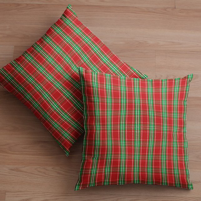 Almofada Xadrez de Natal Vermelha e Verde (Classic red and green holiday plaid pattern throw pillow)