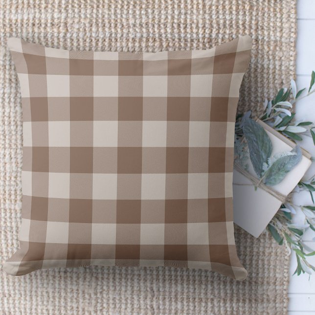 Almofada Xadrez de Tan & Beige Buffalo, fazenda moderna (throw pillow farmhouse pillows country plaid throw pillow brown and beige)