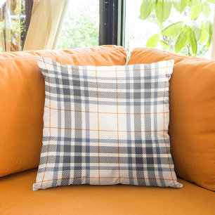 Almofada Xadrez de Tartan Azul Laranja-Azul Rústico da Casa