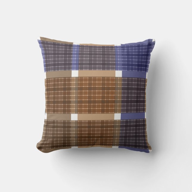Almofada Xadrez de tartan castanho-violeta com verificação  (Frente)