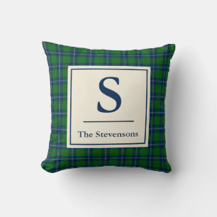 Almofada Xadrez de Tartan Verde Azul Clássico Personalizad
