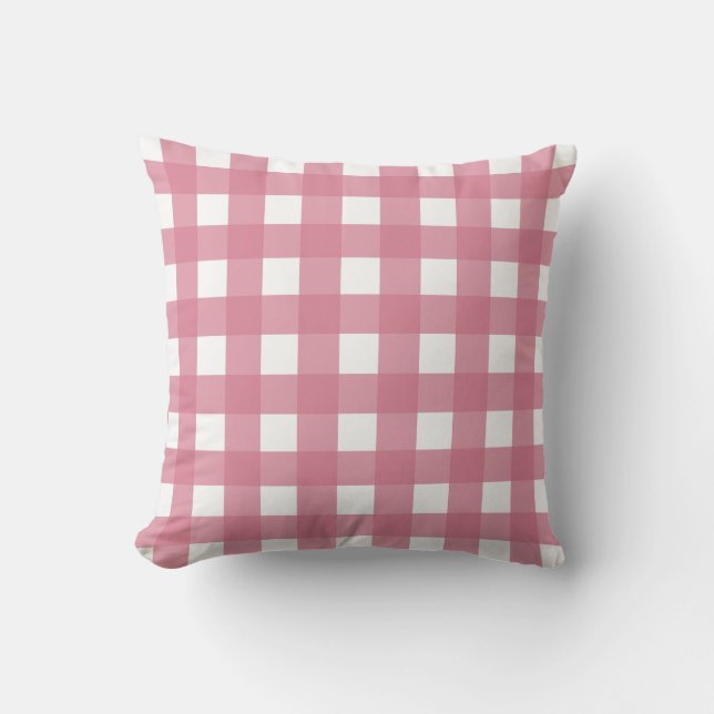 Almofada Xadrez de verificação de Gingham branco rosa (Frente)