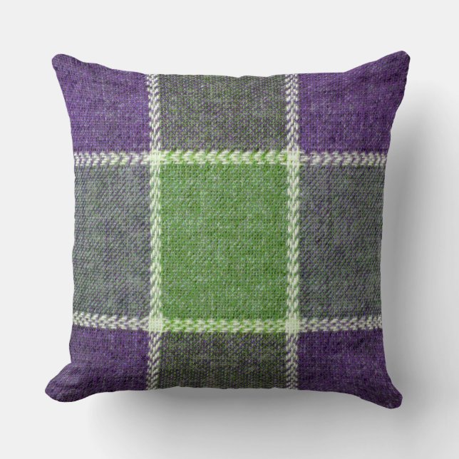 Almofada Xadrez de verificação de Gingham verde e roxo (Frente)
