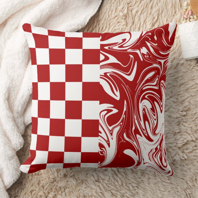 Almofada Xadrez e redemoinhos em vermelho e branco (Cobertor)